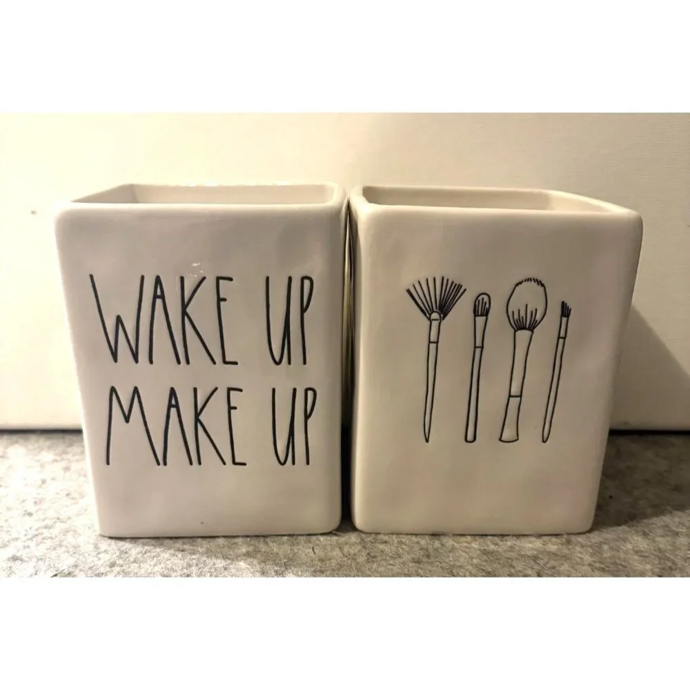2 Rae Dunn Ceramic Make-up Containers # 3273